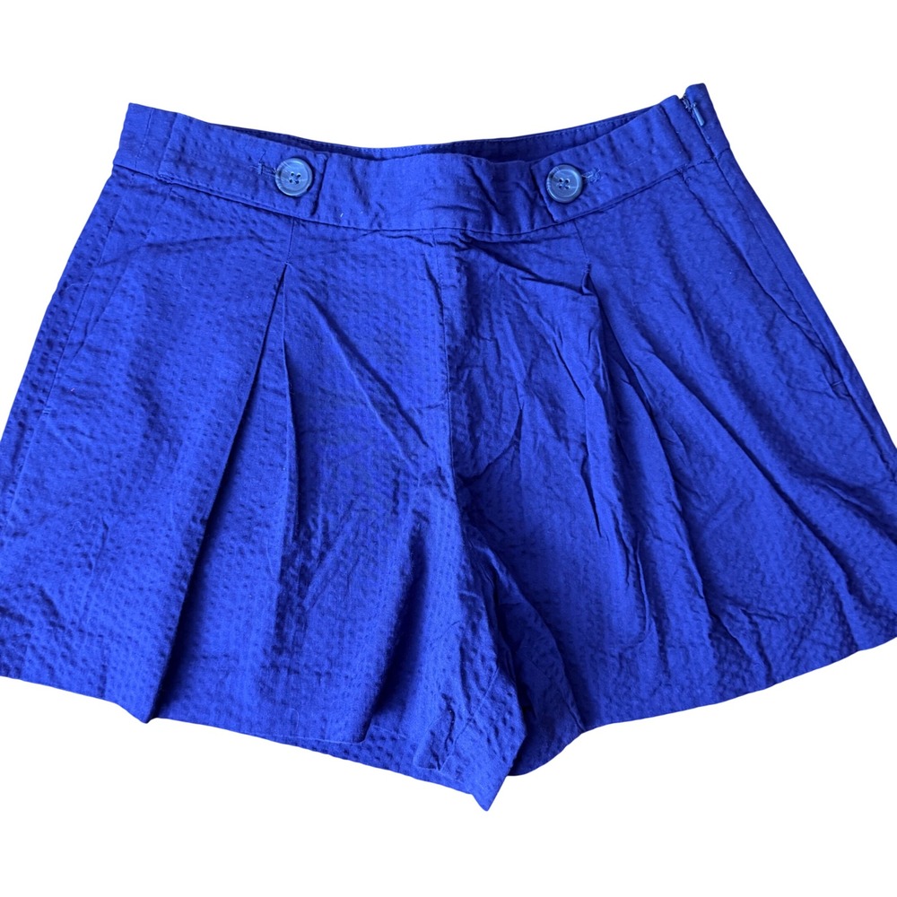 Banana Republic Womens Royal Blue Seersucker Pleated Shorts 4 High Rise Side Zip